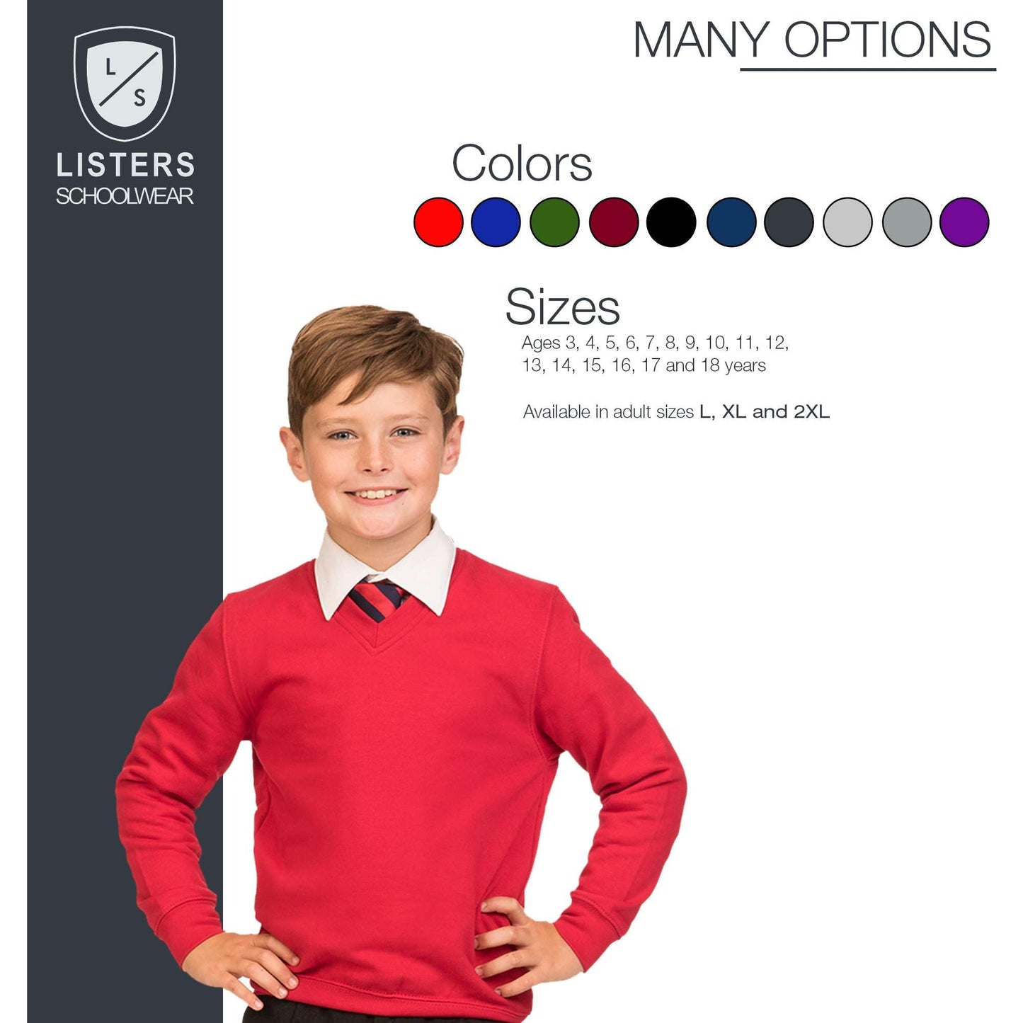 Ages 3-16 Boys Girls Unisex School Sweater V Neck Fleece Sweatshirt Uniform Black Navy