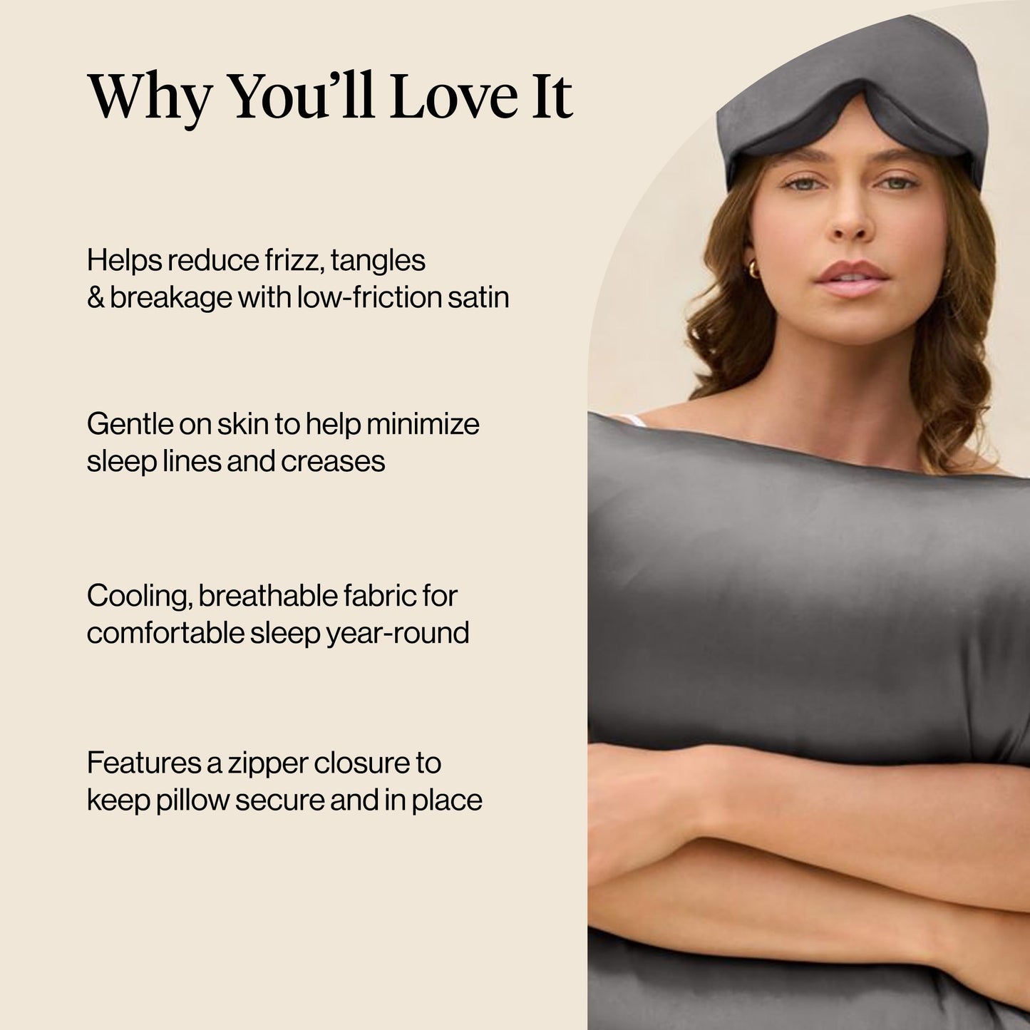 Kitsch Satin Pillowcase with Zipper for Hair & Skin - Softer Than Silk Pillow Cases, Smooth Cooling Satin Pillow Case, Wrinkle-Free, Machine Washable, Pillow Cases Standard Size 19x26 - Charcoal