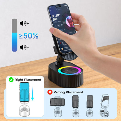 AKLLCCR Wireless Induction Audio Bluetooth Speaker 5in1 Phone Holder Emergency Rechargeable (3000mAh) with Colorful Ambient Light 300° Foldable for Tablet iPhone Android, Gifts for Men Women (Black)