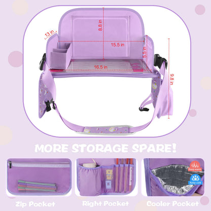 MENZOKE Kids Travel Tray for Toddler Car Seat, Toddler Gift for Girl Activities with Dry Erase Board & iPad Holder Stand, Road Trip Essentials Accessories Lap Tray for Girl as Birthday Gift, Purple