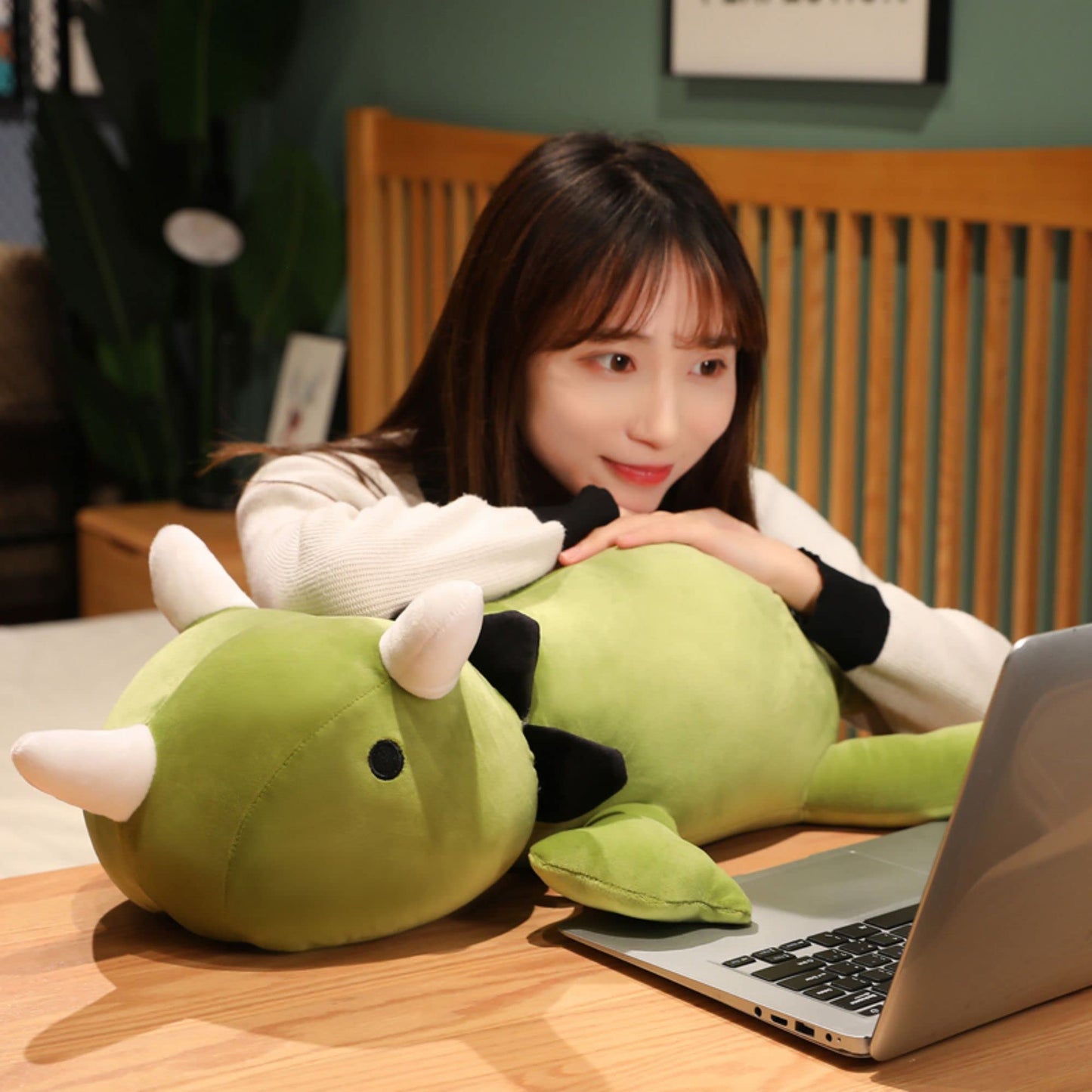 SQEQE Weighted Dinosaur Plush, Anxiety Weighted Stuffed Animals, Weighted Dinosaur Plushie Weighted Dino Throw Pillows for Kids Adults Green 25CM