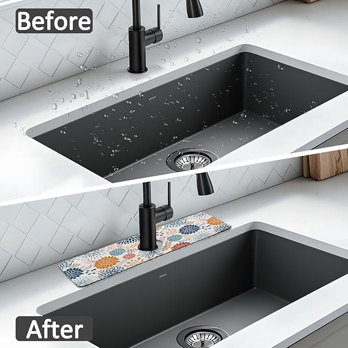 15" X 5.5" Kitchen Sink Splash Guard Faucet Mat Mandala Super Absorbent Fast