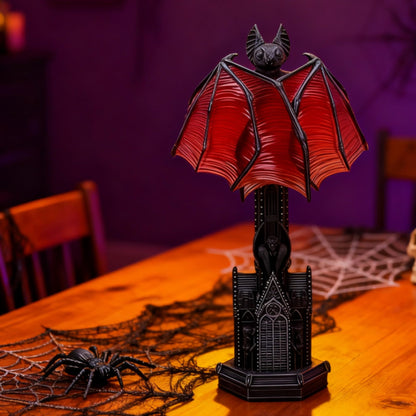 Gothic Wings of Night Halloween Lamp, Gothic Wings of Night Halloween Light with Red Glow, Handcrafted Resin, Cathedral Base Vampire Table Lamp for Spooky Horror Room or Witchy Nights Setting