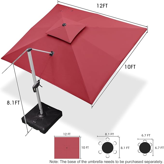 PURPLE LEAF 10' X 12' Patio Umbrella Outdoor Rectangle Umbrella Large Cantilever Umbrella Windproof Offset Heavy Duty Sun for Garden Deck Pool Patio, Terra