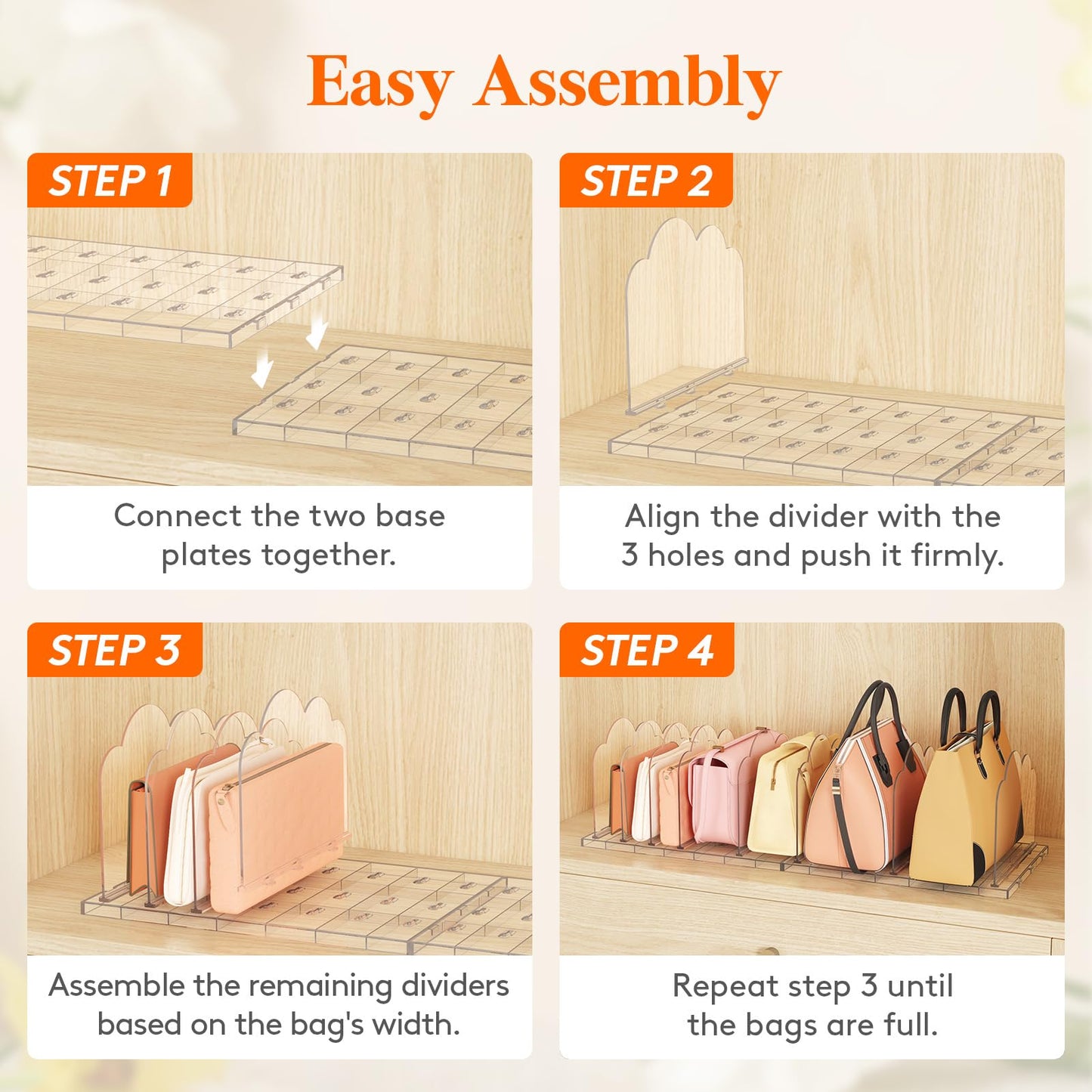 Lifewit Purse Organizer for Closet, Clear Handbags Storage Organizer, Adjustable Clutch Purse Storage Organizer Holder for Closet, 2 Pack Bookshelf Dividers for Sweater in Bedroom 35 x 24 cm/14 × 9.5"