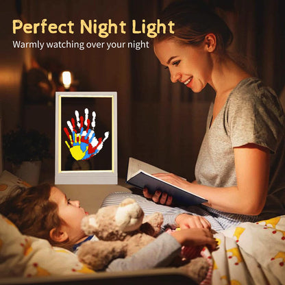 CHERRY CHEERS Family Handprint Kit with Light, Handprint Keepsake Frame, Wooden Led Light, Easy Install, No Need Screw etc, Non-Toxic Paints (White)