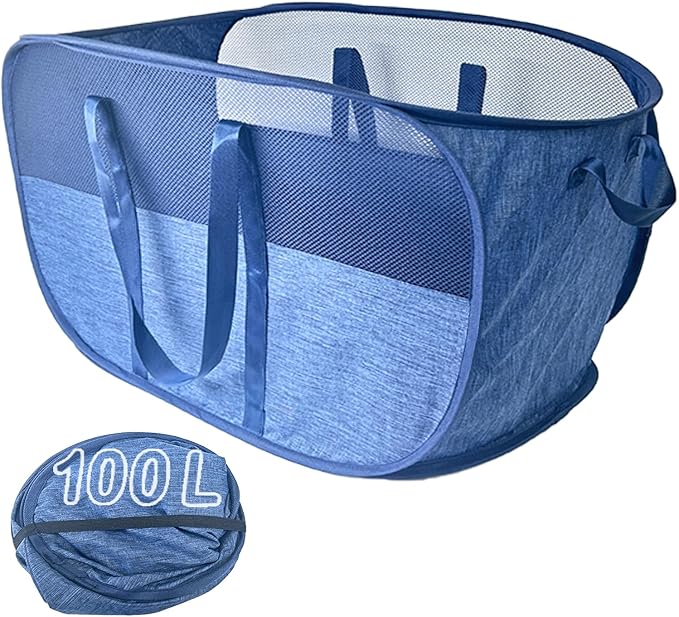 Extra Large Mesh Pop Up Laundry Hamper, 100L Collapsible Laundry Basket