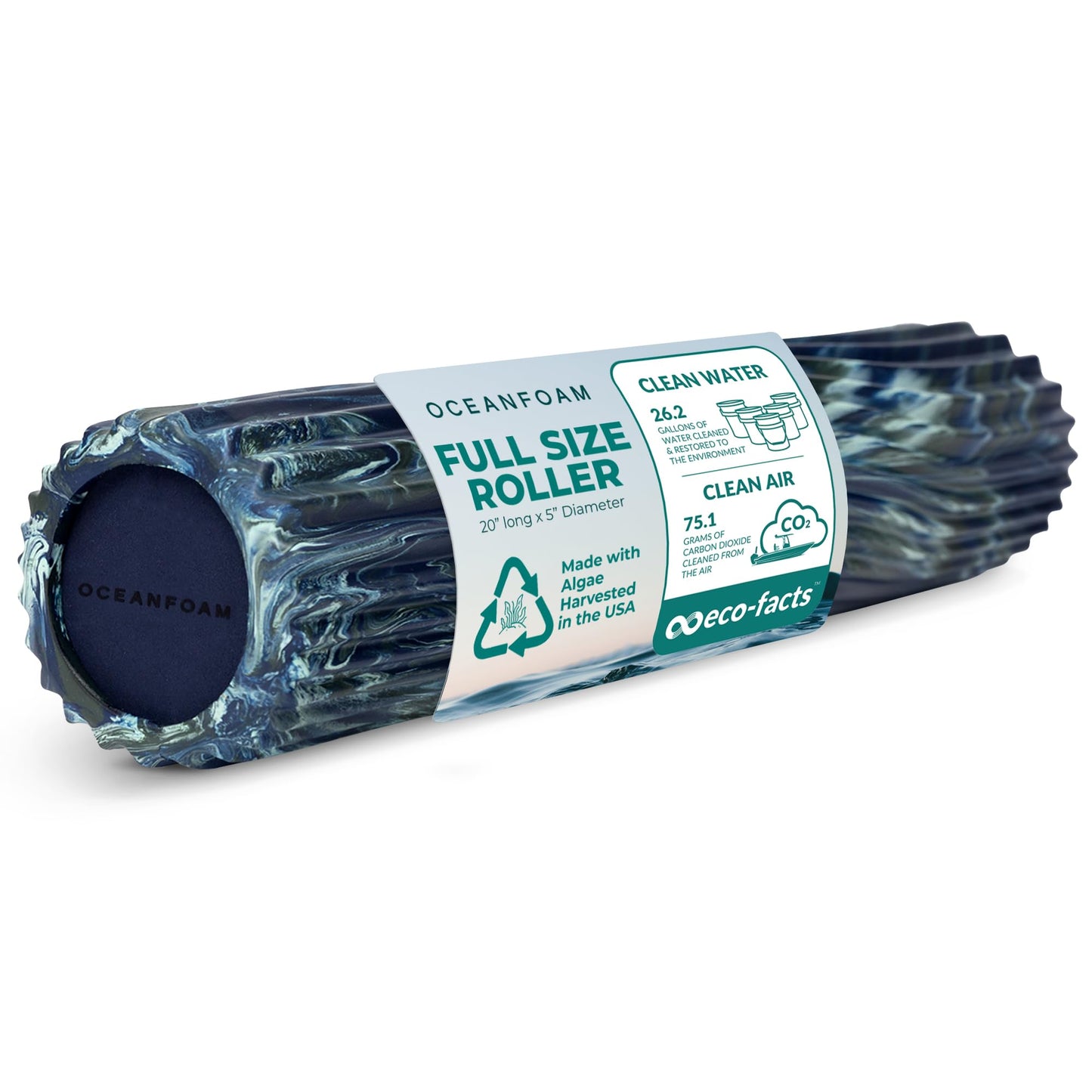 Oceanfoam Tidal Roller - Black Marbled - Muscle Massage Foam Roller for Back Pain & Stretching - Firm and Ergonomic Wide Wave Textured - Yoga, Athletics, & Wellness - Full Size, 20" x 5"