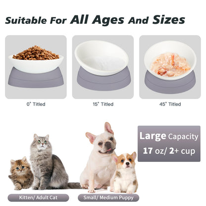 Hi, Ravitat Elevated Cat Bowl, Adjustable Raised Slanted Food Bowl for Cats and Small Dogs, Wide Shallow PP Dish with TPR Non Slip Base, Whisker Friendly, 17 oz