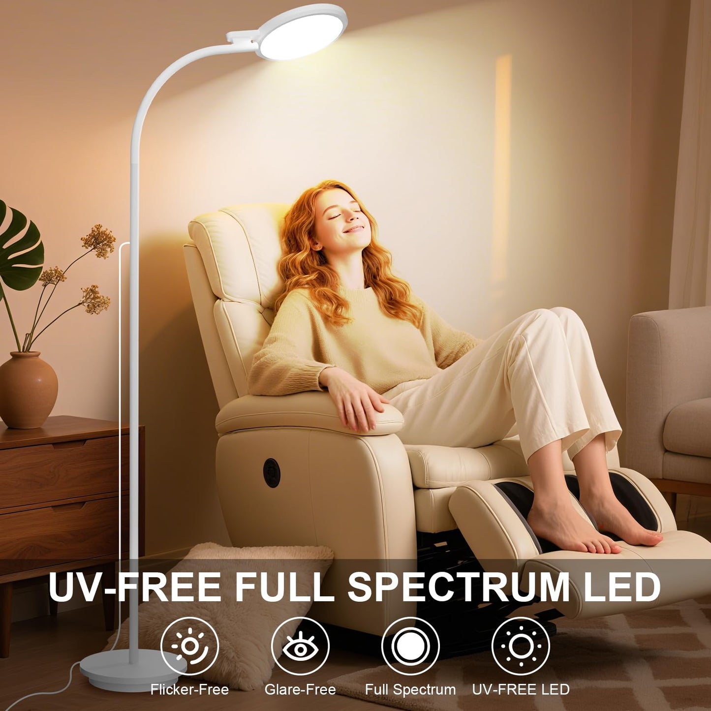 Light Therapy Lamp, 10000 Lux Floor Happy Therapy Light, UV-Free Sun Lamp with 5 Brightness & 5 Color Temperatures, 3 Heights for Apartment/Office/Home