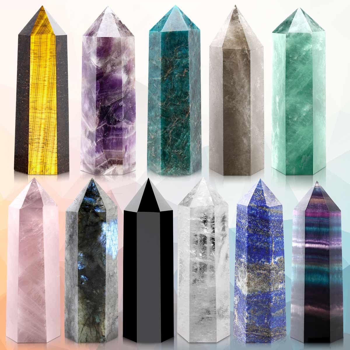 CASMON Large Healing Crystal Wands 3.9"-4.3"(10-11cm), Natural Clear Quartz Obelisk Crystal Tower Stone, 6 Faceted Single Healing Crystal Point for Reiki Chakra Meditation Therapy (1PC)