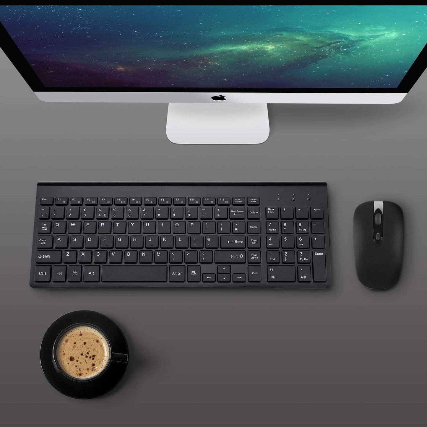 Wireless Keyboard and Mouse Set, 2.4G Compact Slim QWERTY UK Layout USB Keyboard and Cordless Silent Mouse Combo with Numeric Keypad Ergonomic Energy Saving for Windows PC/Laptop/Computer/Apple Mac