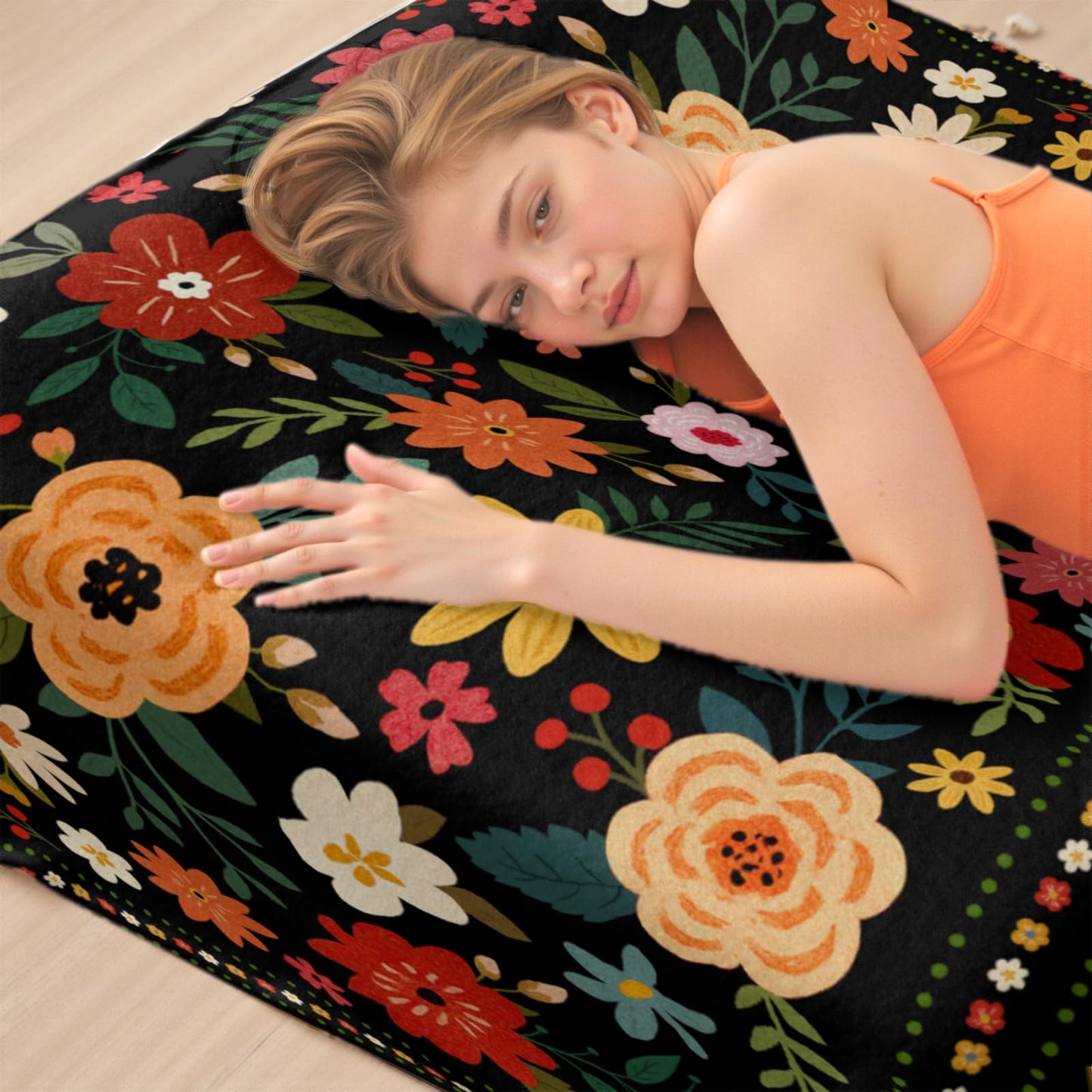 Arktrident Boho Floral Throw Blanket Colorful Flower Soft Flannel Bed Blankets Cozy Plush Couch Cover Lightweight Blanket for Bed Chair Sofa 50" X 60"