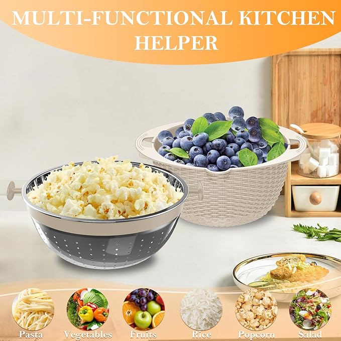 4-1 Colander with Bowl Set, Food Strainers and Colanders, Fruit Washing Bowl
