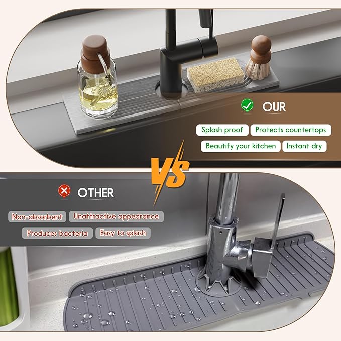 Faucet Mat for Kitchen Sink, Diatomite Quick Drying Tray, 15.8 Inch Kitchen