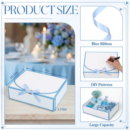 Silkfly 12 Pcs Bridesmaid Proposal Box with Ribbon, 10.6 x 8 x 3.15 Inch Gift Boxes with Lids Paper Gift Boxes for Wedding Baby Shower Birthday Party Present Packaging(White,Blue)