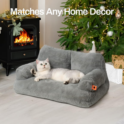 MEWOOFUN Stylish Cat Bed for Indoor Cars Large - Fluffy and Soft Cat Sofa Bed Small Dog Sofa Bed for Dogs and Cats - 66x48cm Cute Cat Bed Couch with Non-slip Bottom, Grey