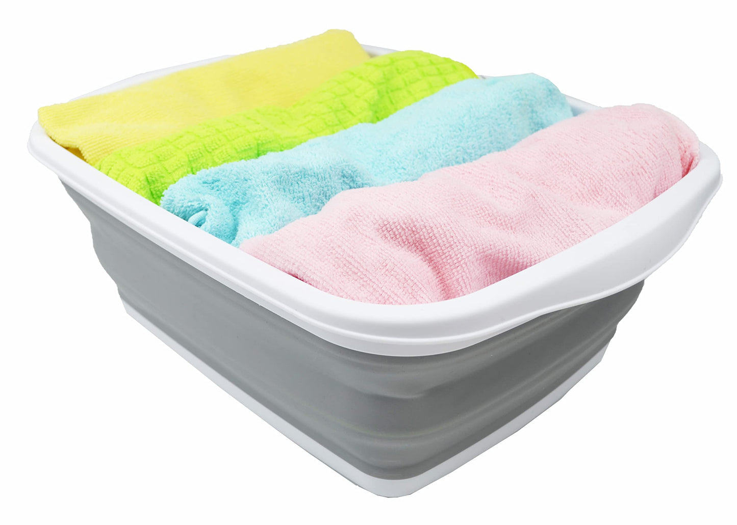 SAMMART 10L (2.6 Gallons) Collapsible Tub - Foldable Dish Tub - Portable Washing Basin - Space Saving Plastic Washtub (White/Grey, 1)