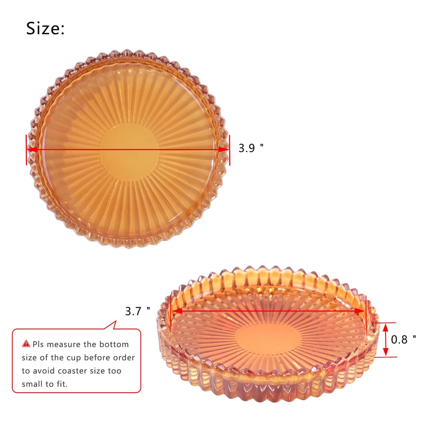 Jollyhilan Glass Coaster 6 Pack Round Cup Coasters for Drinks,Crystal Coffee Coaster,Stylish Drink Coasters for Kitchen Bar Dining Room Living Room Office Decor and Jewelry Storage,Amber