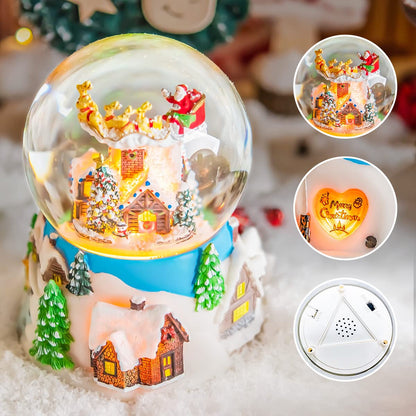 Mr.Winder Christmas Music Box Snow Globe Gift, Musical Rotating Santa Claus Flying Over Village Glitter Xmas Present for Girls Women Girlfriend Daughter Son Granddaughter, Plays 14 Christmas Songs