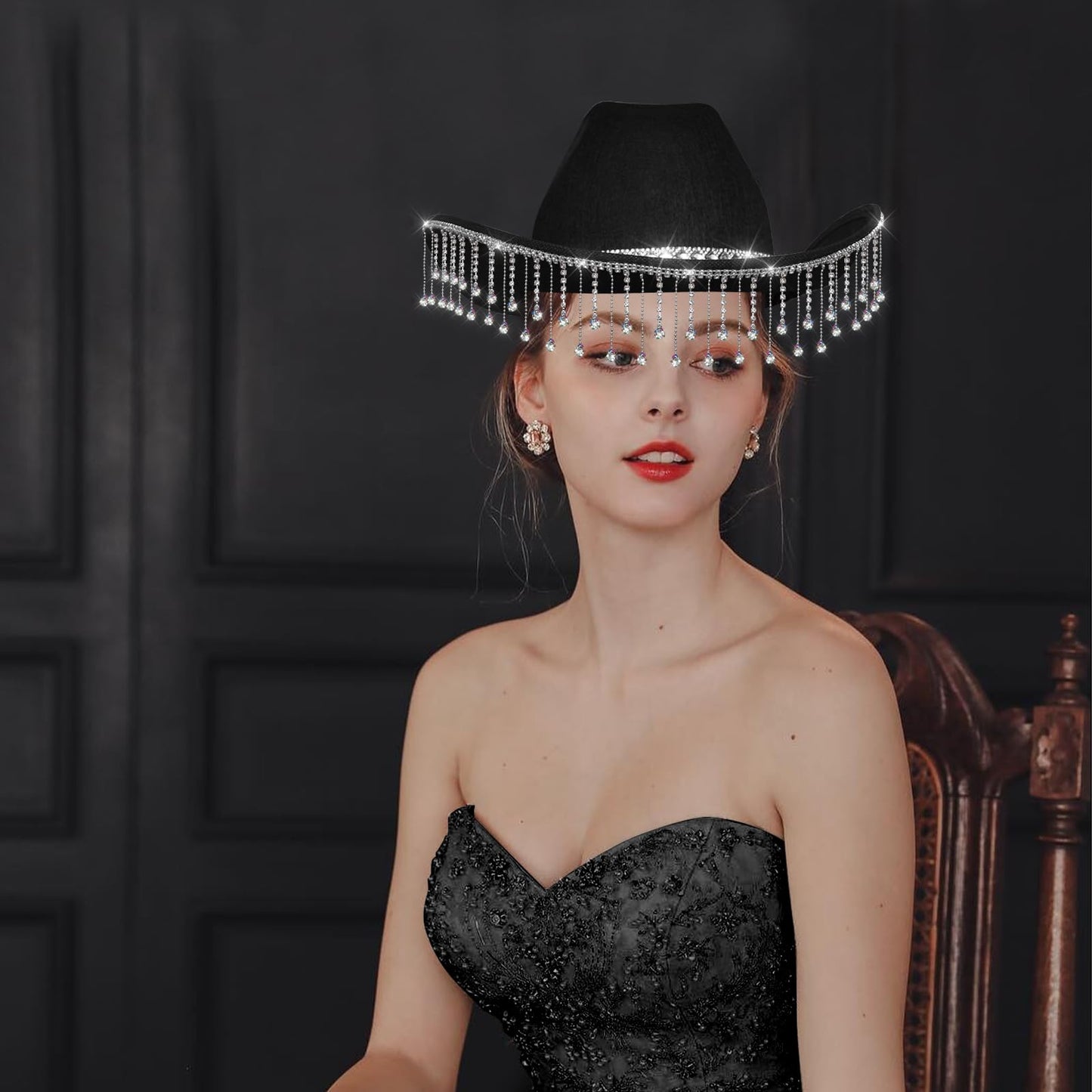 quescu Bridal Cowgirl Hat for Bachelorette Party,Rhinestone White Cowboy Hat for Women Bride To Be Gift,Halloween Costume (Style 4)
