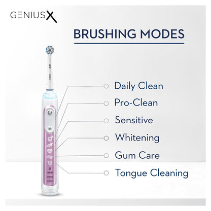 Oral-B Genius X with Artificial Intelligence Blush Pink Electric Toothbrush, 1 Toothbrush Head, 6 Modes, Gum Pressure Sensor, USB Charging Travel Case, UK 2 Pin Plug, Gift for Men/Women