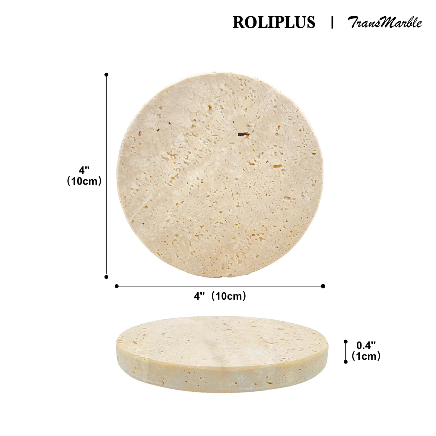 Natural Elegant Set of 4 Round Travertine Stone Coasters with Cork Backing - Absorbent Drink Coasters for Home and Office