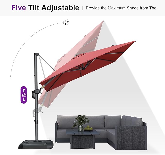 PURPLE LEAF 8 Feet Square Cantilever Umbrella Patio Umbrella with Base Outdoor Umbrella Aluminum Offset with 360-degree Rotation for Garden Deck Pool Patio Terra
