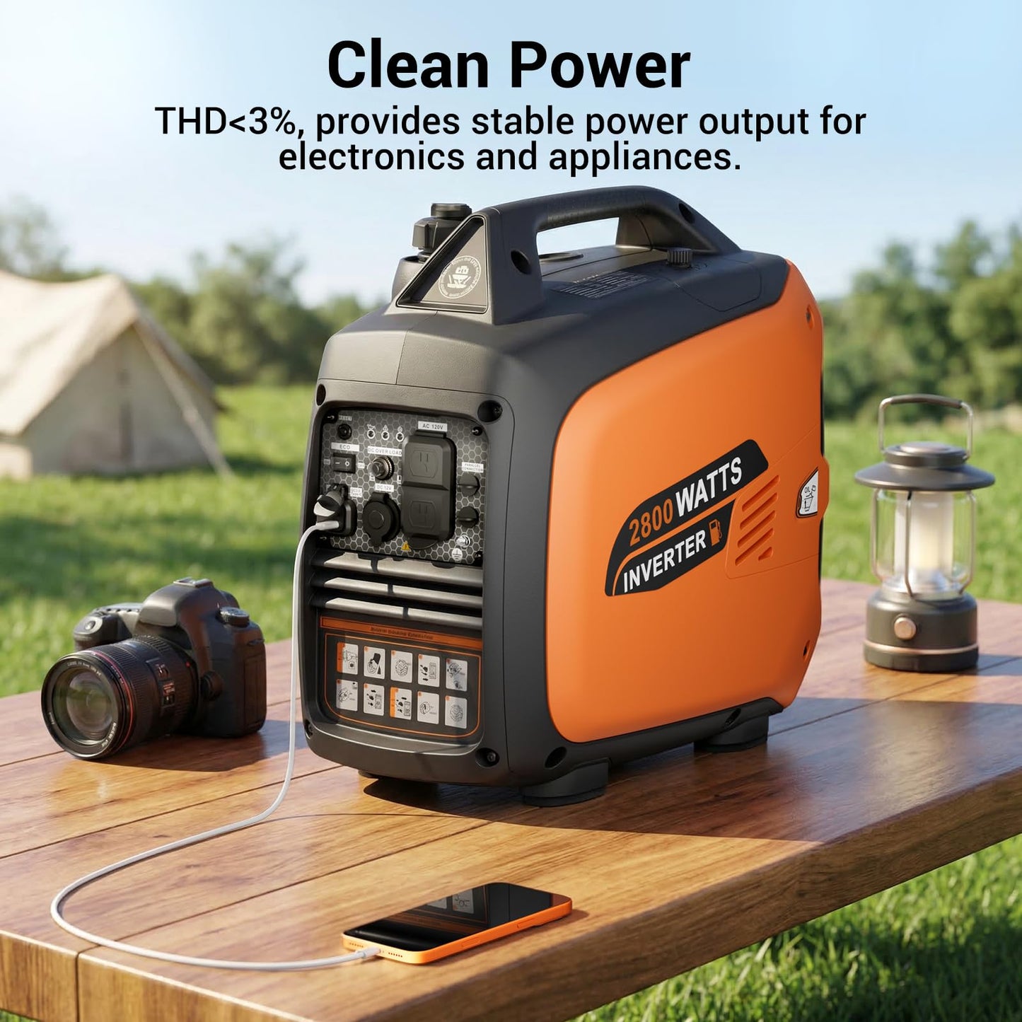 2800W Portable Inverter Generator, Quiet Gas-Powered Generator for Home Backup, Camping, RVs, and Clean Power for Sensitive Electronics, EPA Standard Compliant