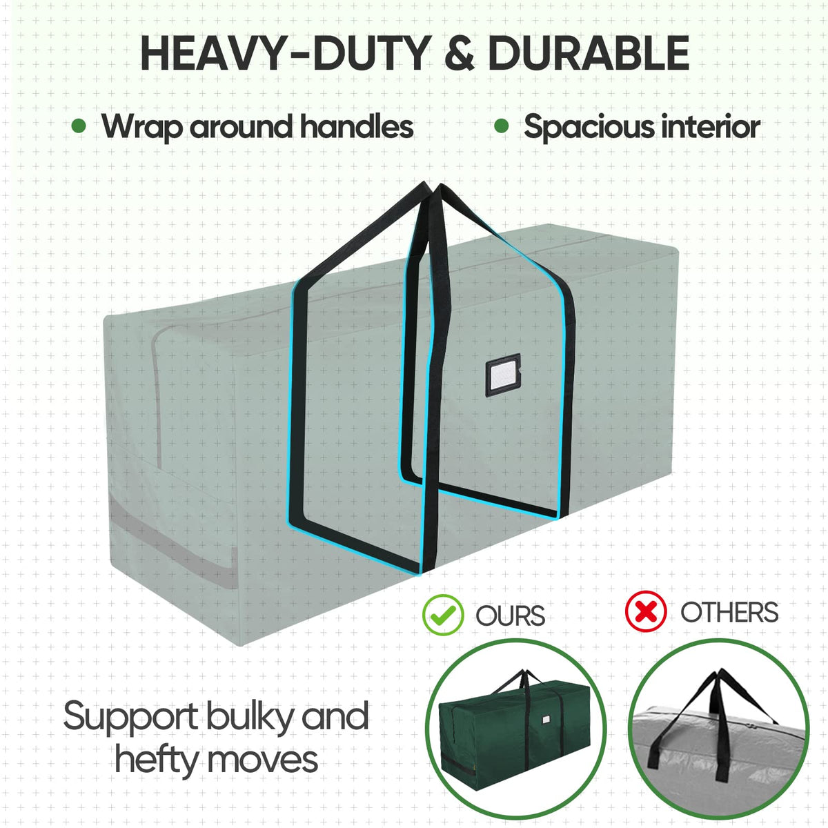 BALEINE 9 ft Christmas Tree Storage Bag, Heavy Duty Extra Large Artificial Christmas Tree Bag with Reinforced Handles and Dual Zippers Wide Opening (Green, 9 ft)