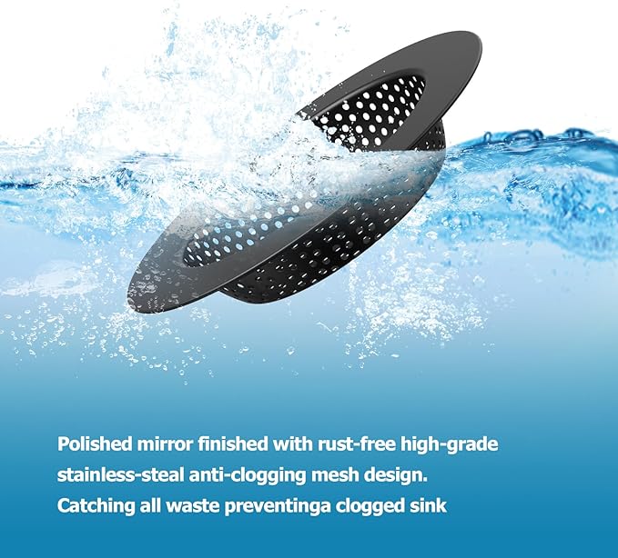 Black Kitchen Sink Drain Strainer, Sink Drain Cover, Food Catcher, Large Wide