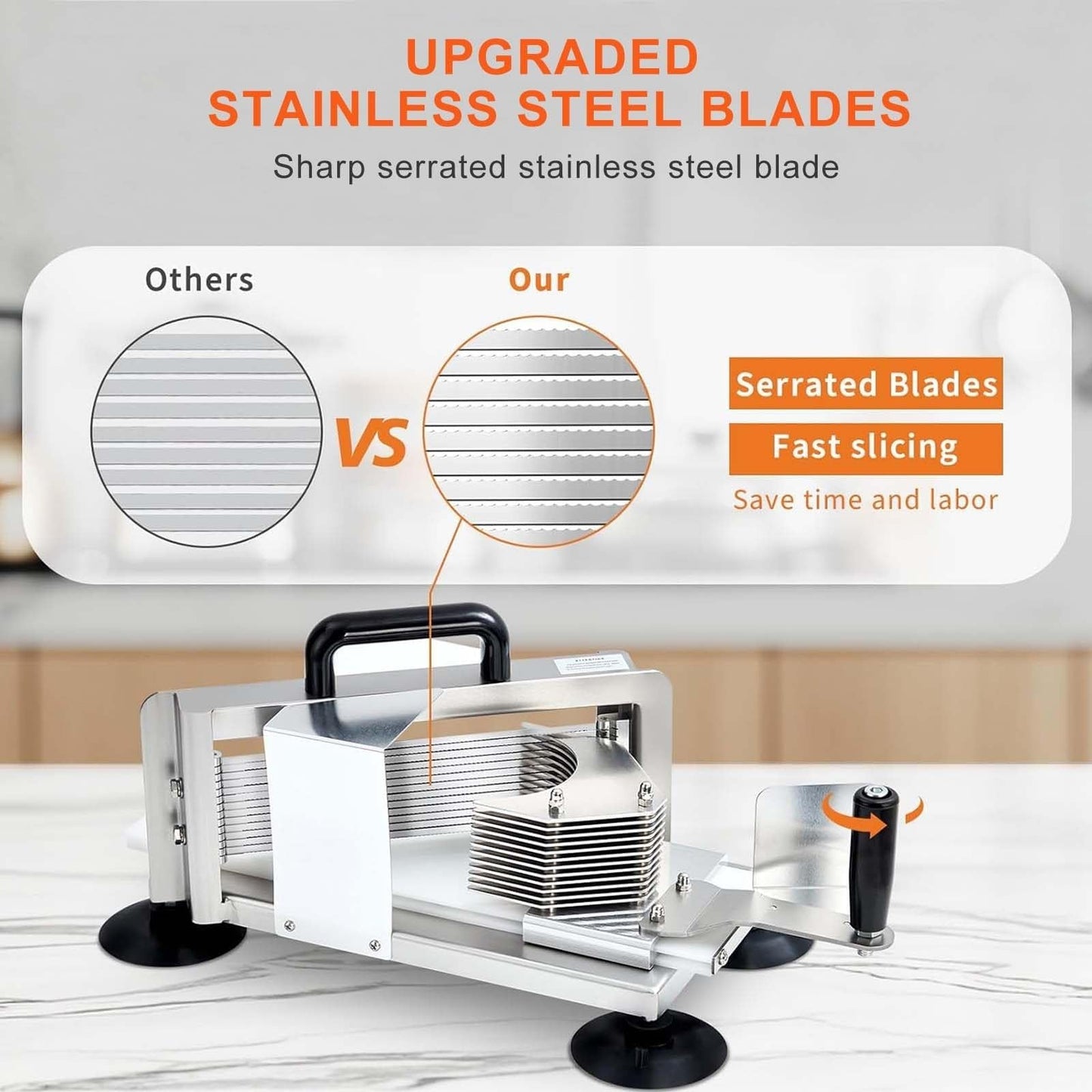 Manual Vegetable Fruit Slicer, Commercial Tomato Cutter with Stainless Steel Blades, 4 Suction Cups, Heavy Duty Kitchen Machine for Onion, Potato, Cucumber, Lemon and More(3/16in-4.7mm)