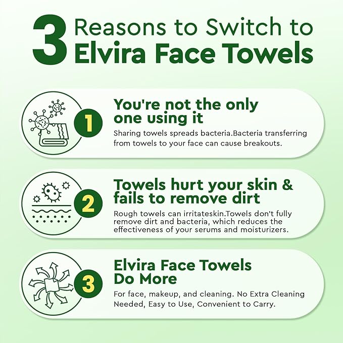 Elvira 200 Count Disposable Face Towels, Biodegradable Skincare Facial