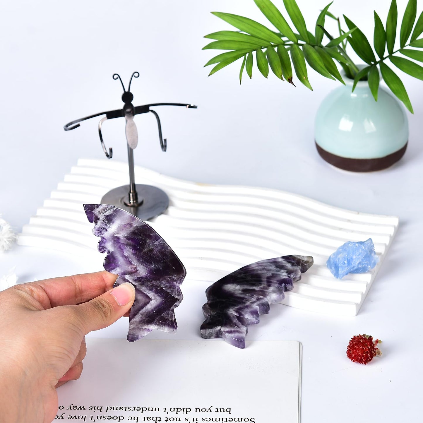 JIC Gem Chevron Amethyst Crystal Butterfly Art Gemstone Figurine1 Pair, 10cm