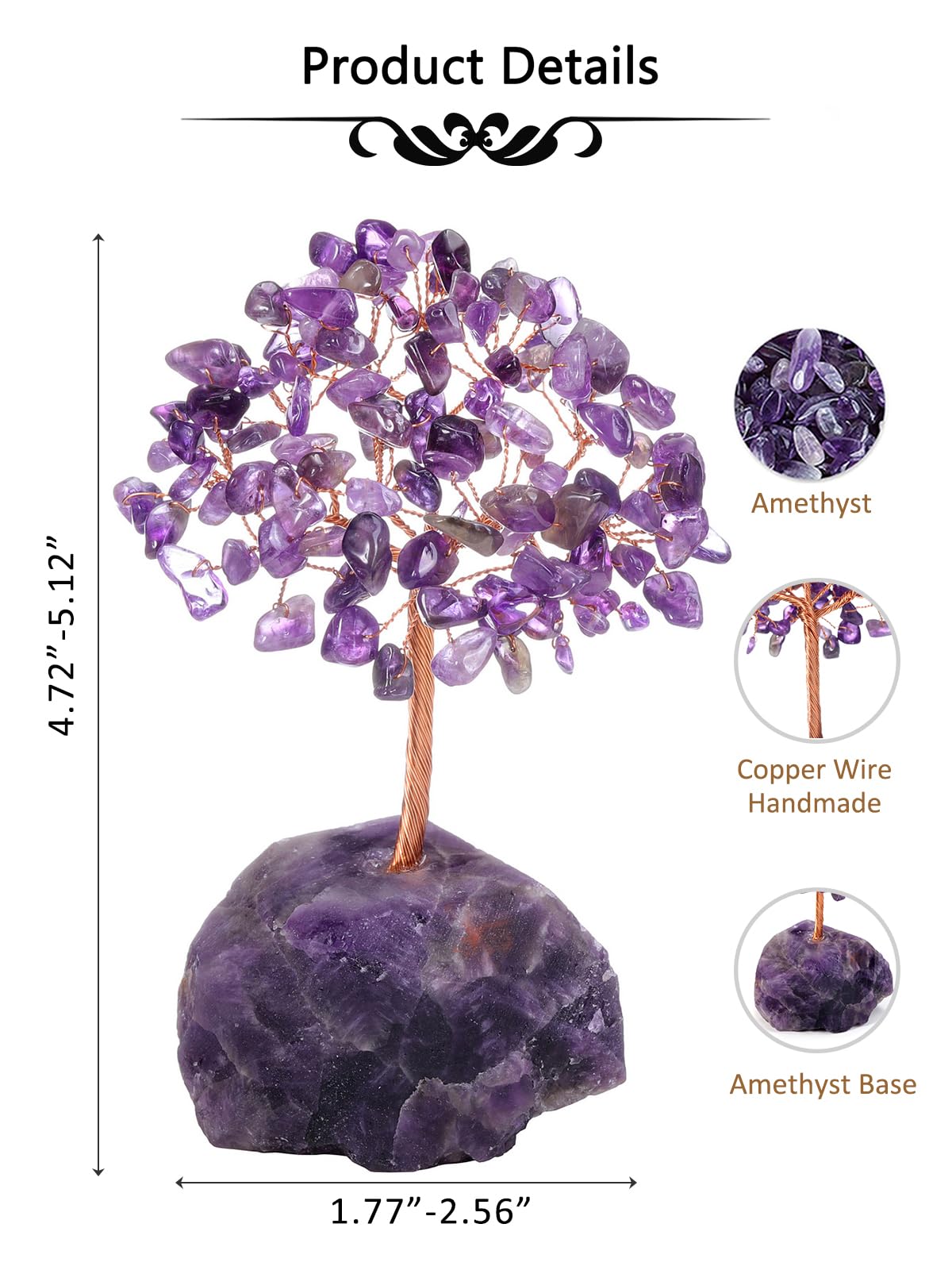 Jovivi Amethyst Crystals Tree, Raw Purple Healing Crystals Amethyst Base Bonsai Money Tree for Home Office Table Decor Wealth and Luck