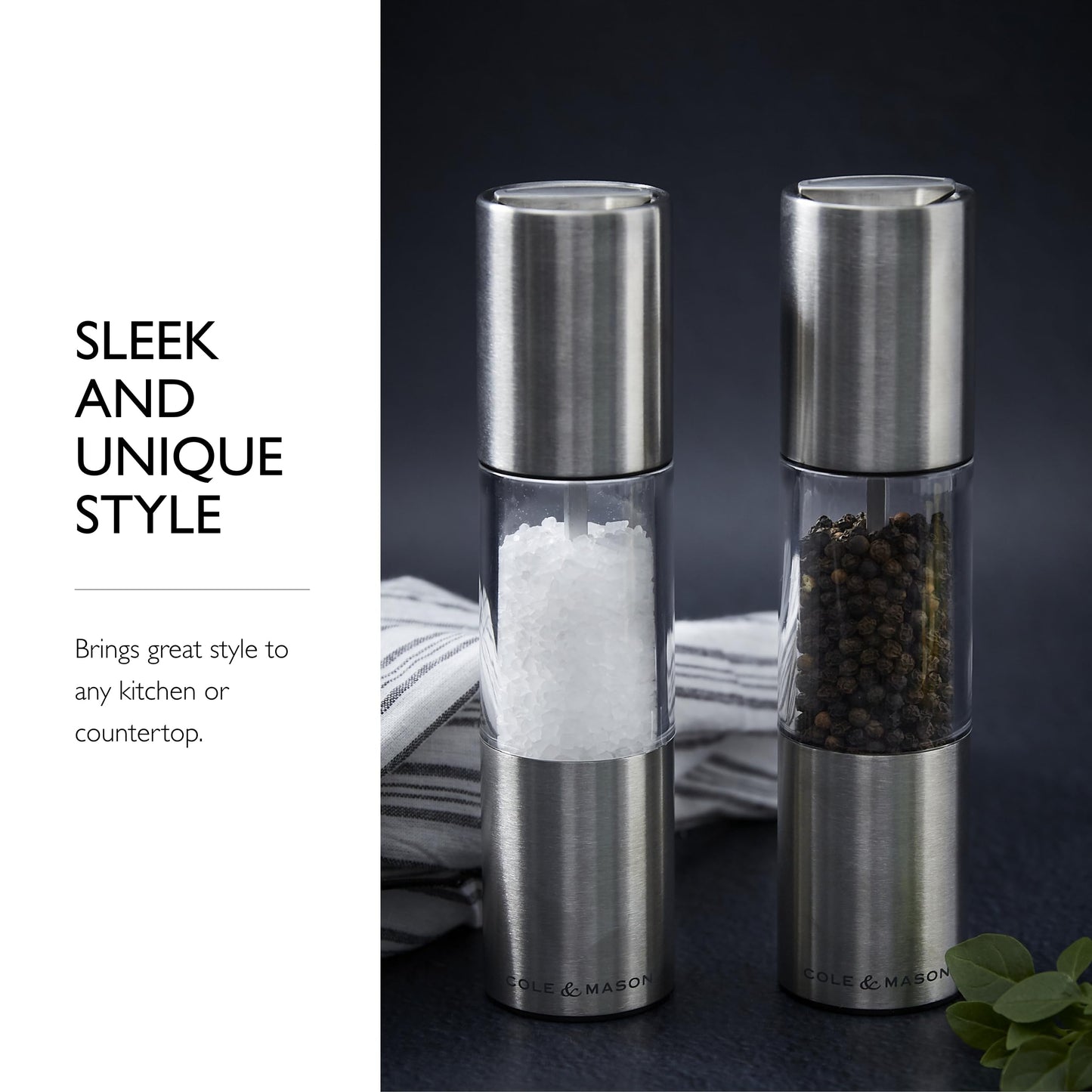 Cole & Mason Oslo Precision Salt & Pepper Grinder Set - Refillable Spice Mills - Salt Mill with Diamond Cut Ceramic Mechanism - Pepper Grinder with Carbon Steel Mechanism