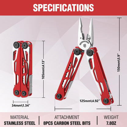 WORKPRO 24-in-1 Mutitool, Stainless Steel Multitool Pliers with Pocket Knife and Screwdrivers, EDC Self-locking Multi Tool with Sheath, Belt Clip for Outdoor Activities, Gifts for Men, Red