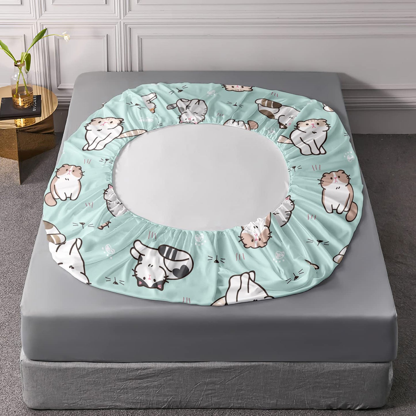 AILONEN Cat Fitted Sheet and Pillow Case Set, Queen Size, Cat Themed Bedding Decor for Girls, Kids and Teens (1 Fitted Sheet and 2 Pillow Case, 3 Piece)