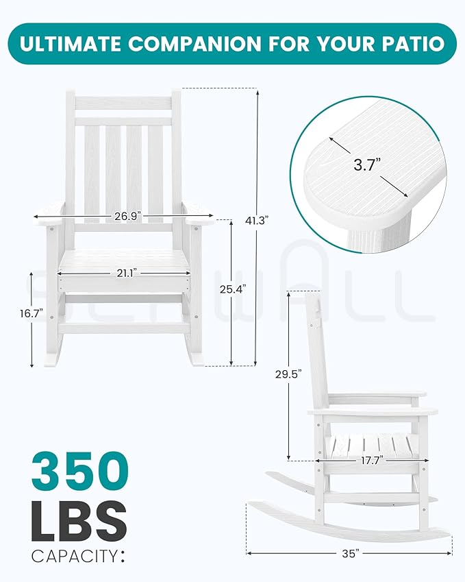 SERWALL HDPE Outdoor Rocking Chair Set of 8, Patio Rocking Chairs for Adults, All Weather Outdoor Rockers for Lawn, White