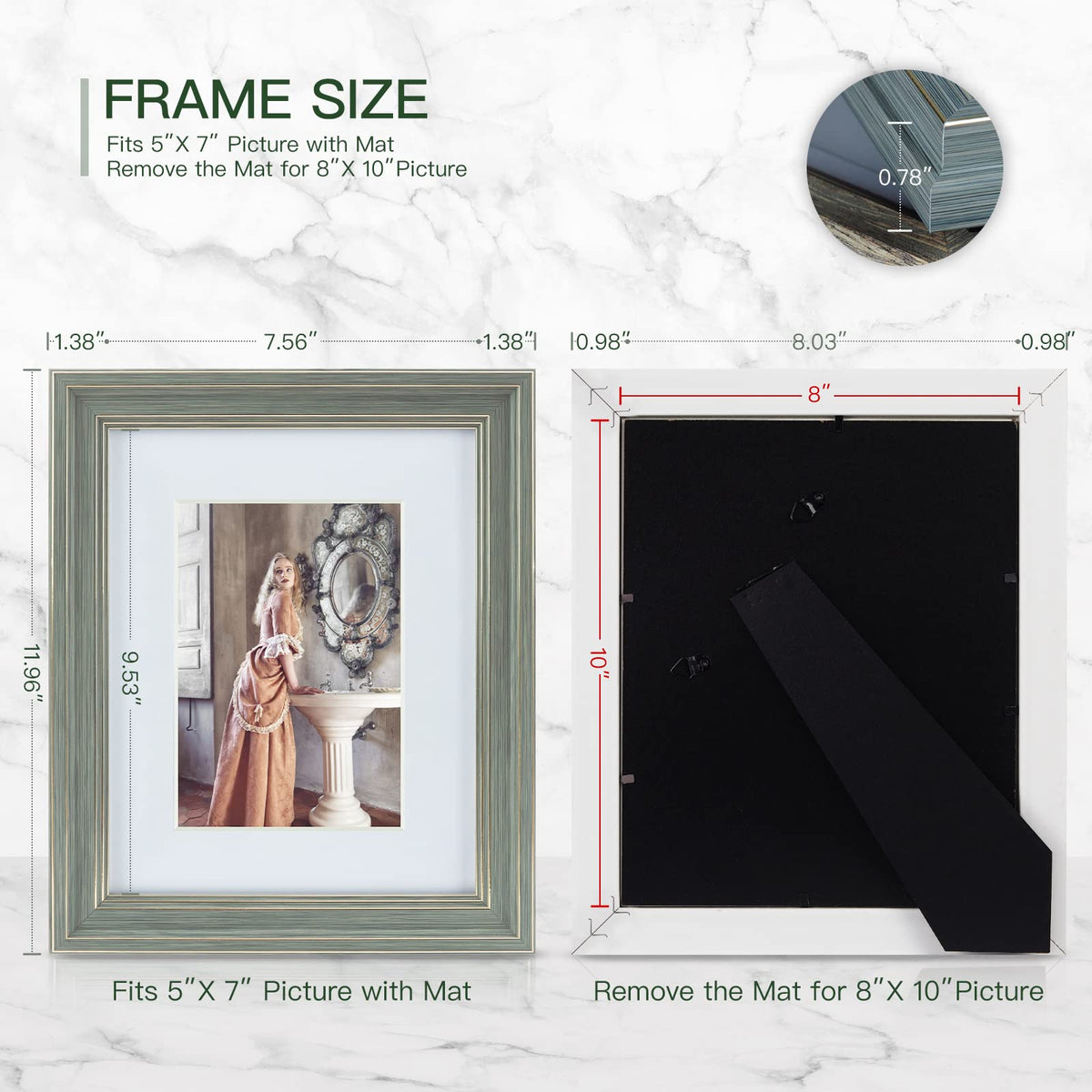 XUANLUO 3 Pack 8x10 Inch Picture Frames Farmhouse Rustic Vintage Distressed Wood Grain Photo Frame with HD plastic cover for Table Top Display and Wall Hanging