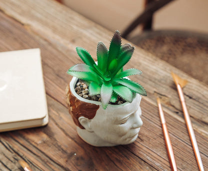 Toynk Halloween Michael Myers 3-Inch Ceramic Mini Planter with Artificial Succulent | Small Flower Pot, Faux Indoor Plant