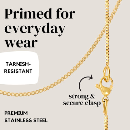 KISPER 24k Gold Over Stainless Steel 1.2mm Thin Box Chain Necklace, 20 inch