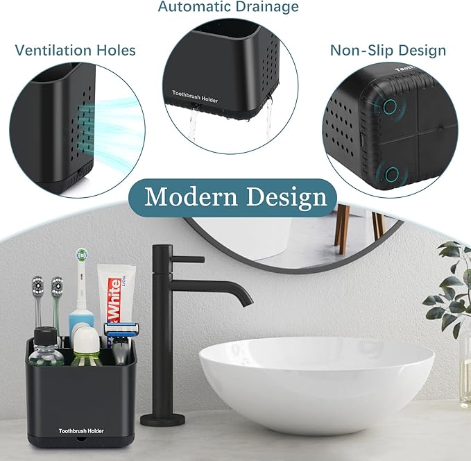 Black Toothbrush Holders for Bathrooms, Kids Electric Toothbrush and Toothpaste