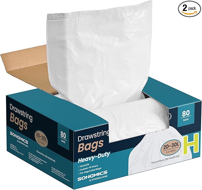 SONGMICS Trash Bags for 8-Gallon Trash Cans, Drawstring Kitchen Garbage Bags