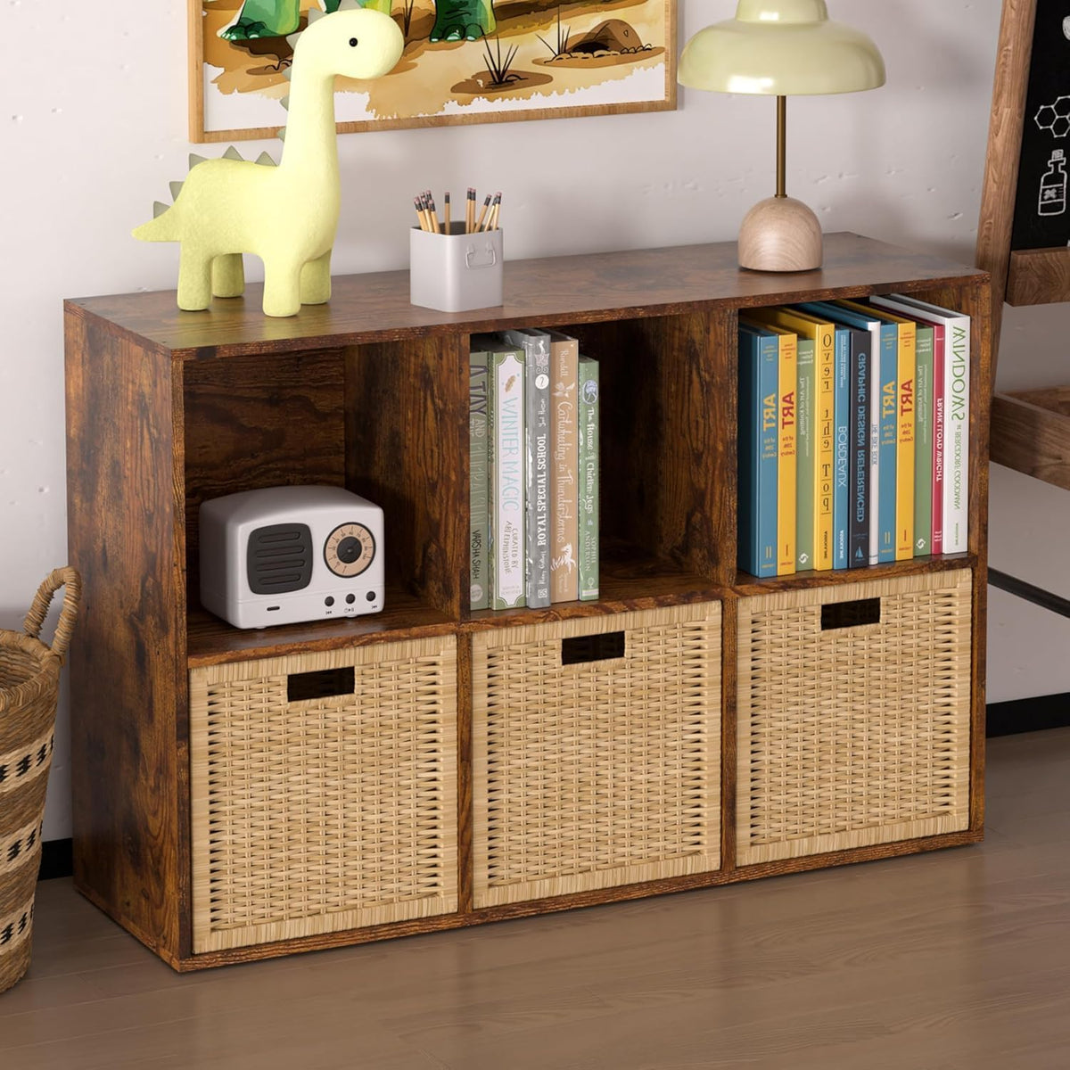 NewBeth Wooden 8 Cube Storage Organizer with Closed Back Panel,Brown Cube Shelf Cubby Storage Organizers with Compartments for Living,Bookshelf,Organizers Easy to Install (Retro Brown, 8 Cube)