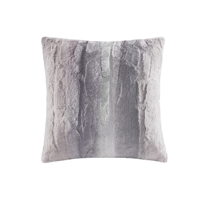 Madison Park Zuri Faux Fur Ombre Stripe Ultra Soft Luxury Decorative Throw Pillows, For Couch Bed With Insert, 20" x 20", Grey