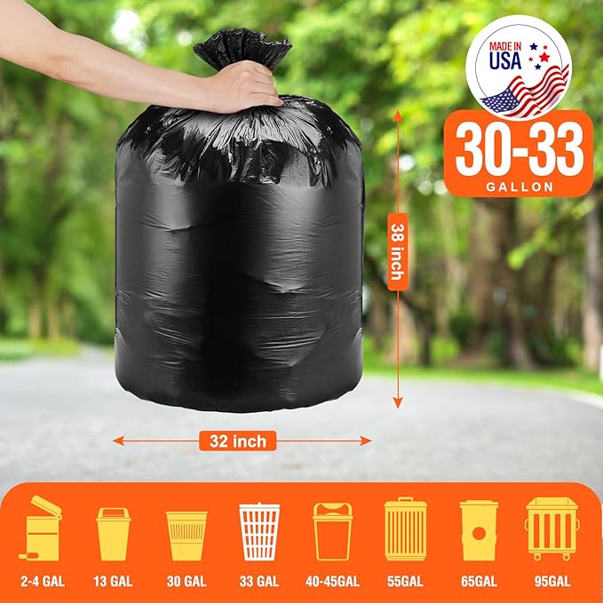 Delxo 30-33 Gallon Trash Bags, Durable Plastic Bolsas para basura, Perforated