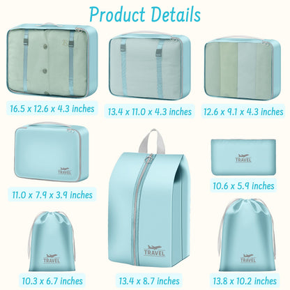 8 Set Packing Cubes for Travel Suitcase Organizer Bags Luggage Packing Cubes Set Travel Essentials Accessories Gifts for Women Blue