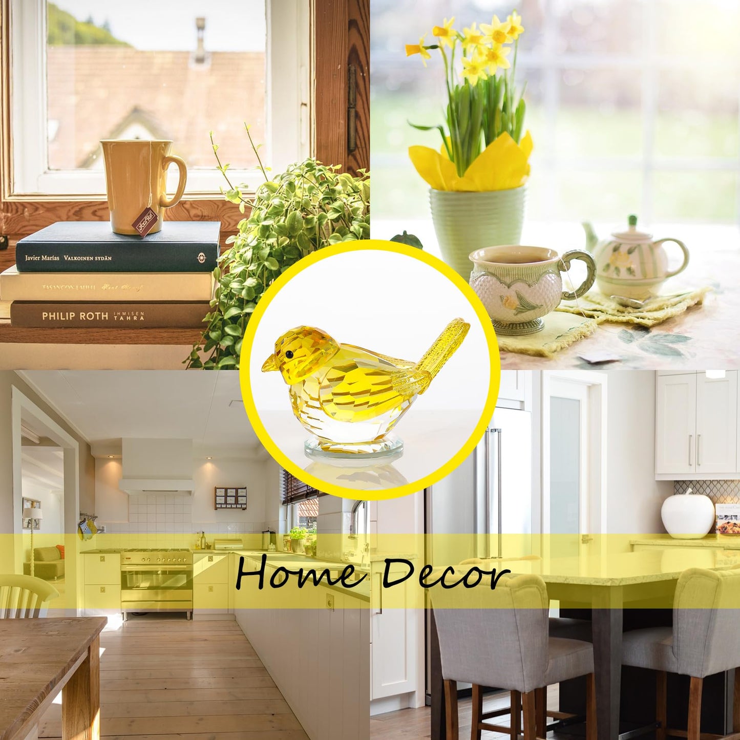 Arikyrist Crystal Handmade Yellow Bird Gifts for Bird Lovers Women Men, Art Glass Birds Collectible Figurines for Desk Table Home Decoration