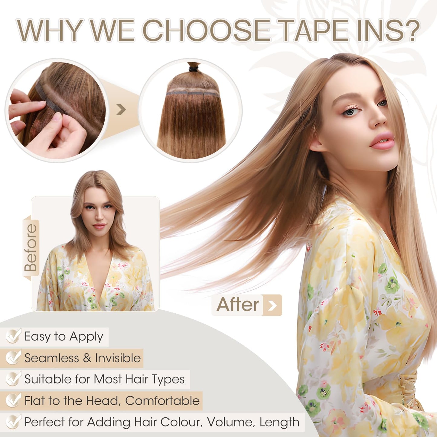 Elailite Tape in Hair Extensions Human Hair 40 pcs 100g Full Head - Seamless Invisible Skin Weft Real Remy Hair Straight (#60 Platinum Blonde, 16 Inch)
